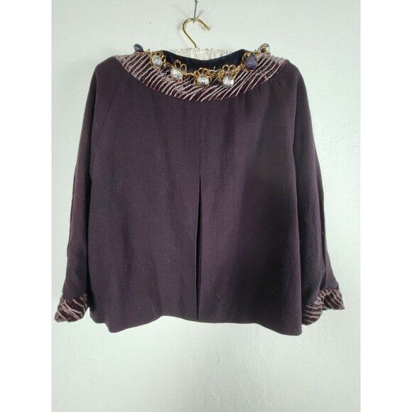 Vintage Pazuki Embellished Purple Velvet Trim Small Statement Designer Coat - Picture 2 of 9